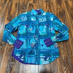 Vintage Pearl Snap Women's Blue & Purple Western Snap‎ Button Shirt Top Size S
